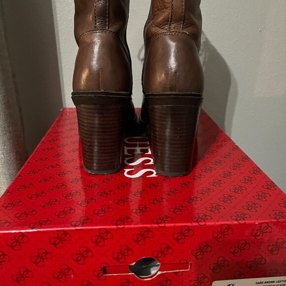 Gently used GUESS Gandy Brown Leather Lace Up Combat Boots Size 10 - Picture 3 of 4